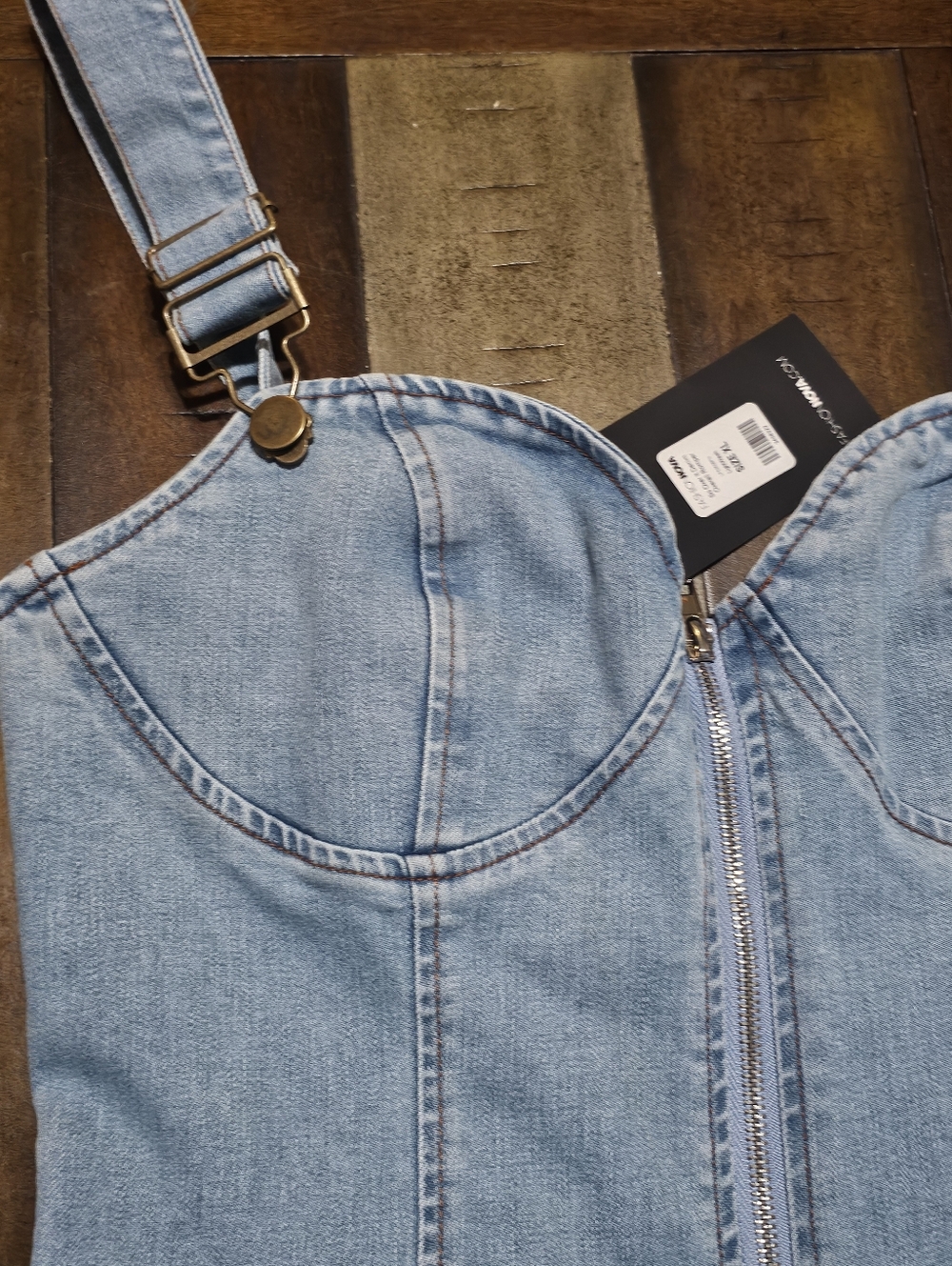 Fashion Nova Overall Romper Womens Light  Blue Size XL Denim Ruffle Jeans - Picture 5 of 12